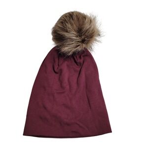 Unbranded Pom Pom Beanie Kids One Size Burgundy New Slouchy Faux Fur Hat